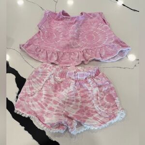 Jessica Simpson Pink Tie-Dye Ruffle Top and Shorts Set